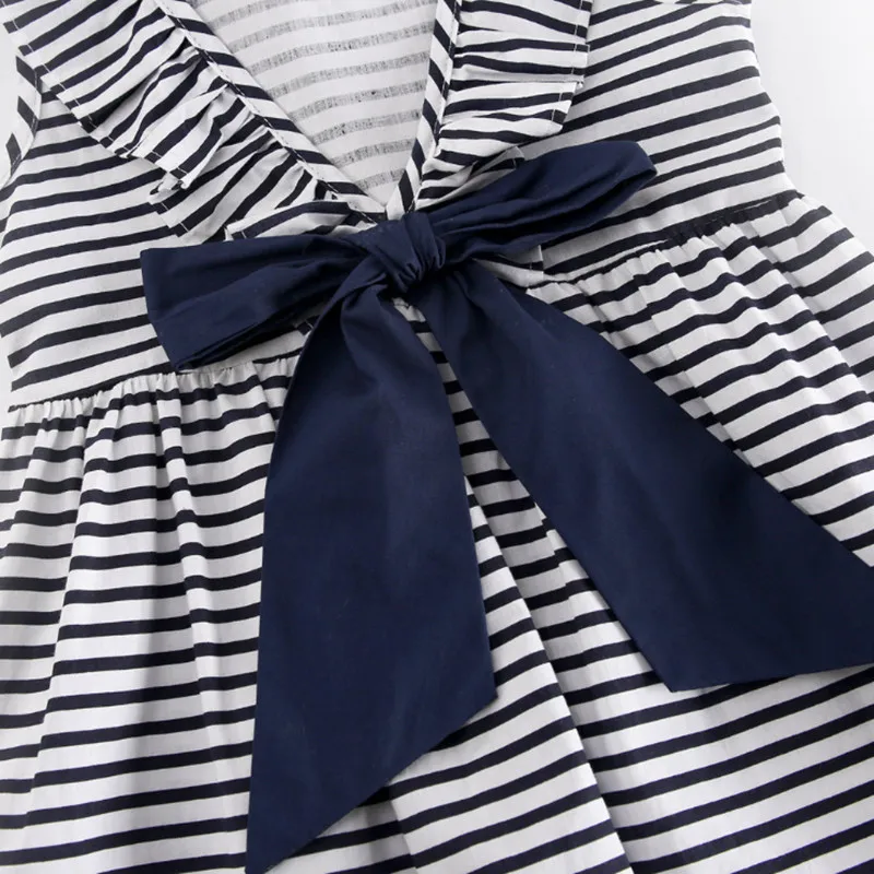 Платья для девочек детские летние Луки натуральный хлопок в полоску воланами V