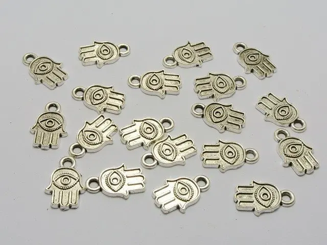 

50 Tibet Silver Colour Hamsa Hand Eye Kabbalah Charm Pendants 19X12mm