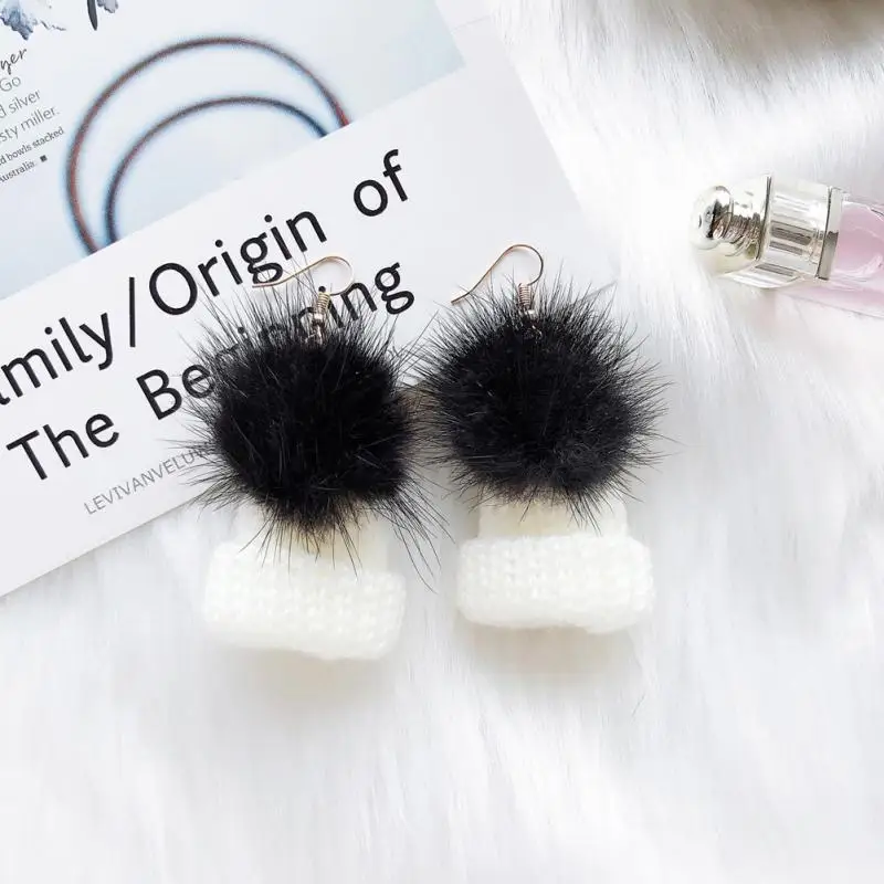 1 пара Новинка Для женщин Симпатичные Нечеткие Бал серьги мягкая зимняя вязаная