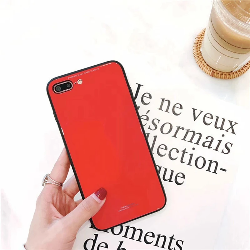 Чехол для телефона из закаленного стекла с защитой от падения для iphone 6 7 plus/8/6s/X простой сплошной цвет(зеленый/красный/желтый/белый