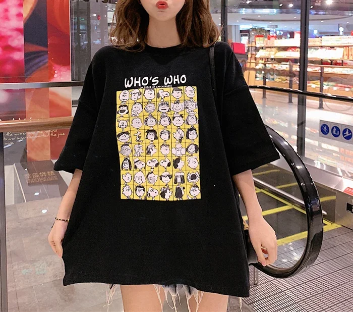 L & Y/женская футболка большого размера с мультяшным принтом Vestido Модный пуловер