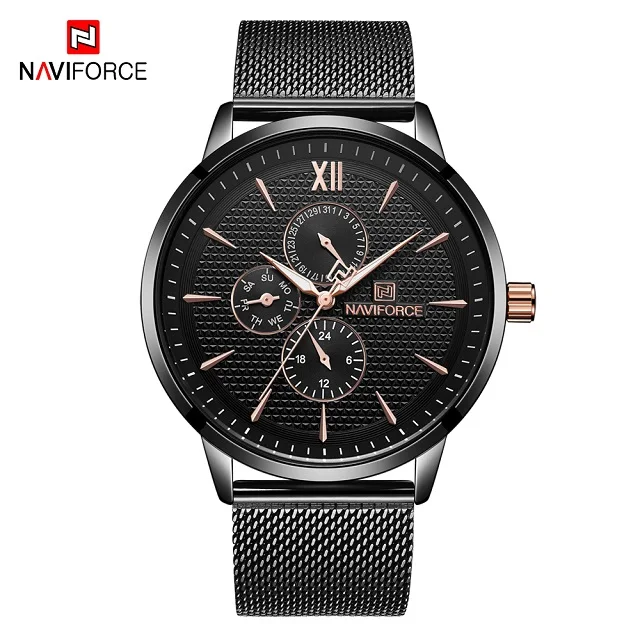 Black NAVIFORCE Топ бренд часы для мужчин Мода ультра тонкий кварцевые наручные часы Роскошные Синие сталь Бизнес водонепроницаемые часы мужские часы - Цвет: Black