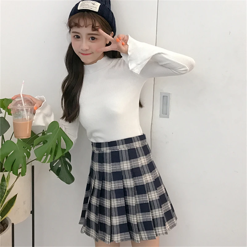 2018 корейские Harajuku Юбки женские новые модные красные и синие клетчатые