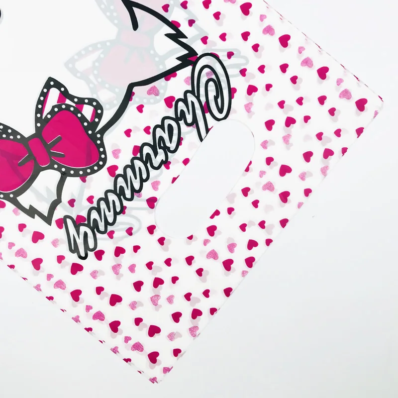 Ярко розовый Love Cat 20x30 см пластиковый подарочный пакет с ручками ювелирные