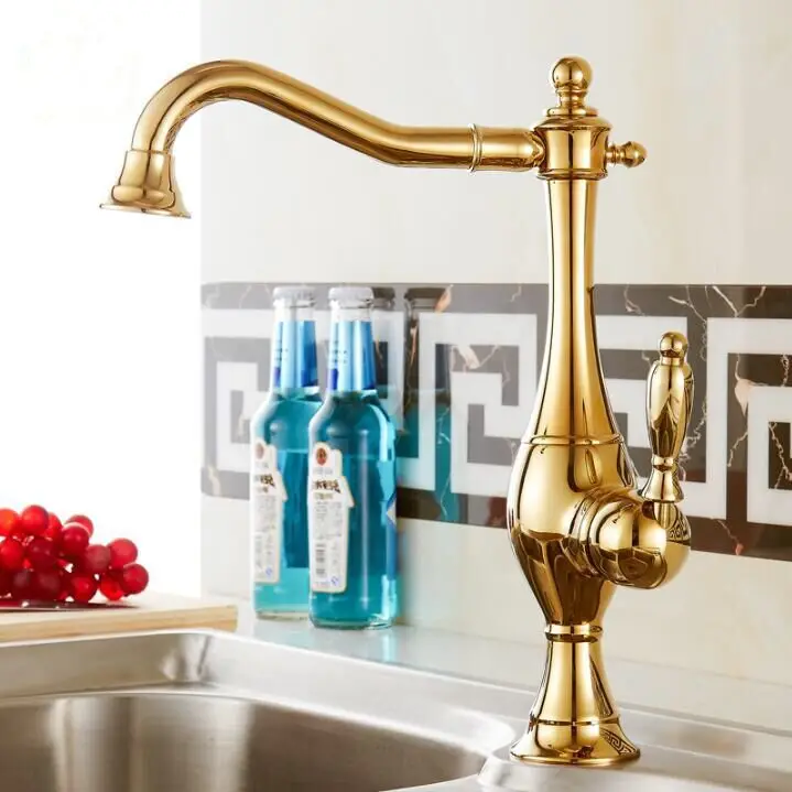 

New Single Lever Kitchen Faucet with Mixer Hot and Cold Water Tap Pull Out Golden Painting Kitchen Sink Taps 4 Colors