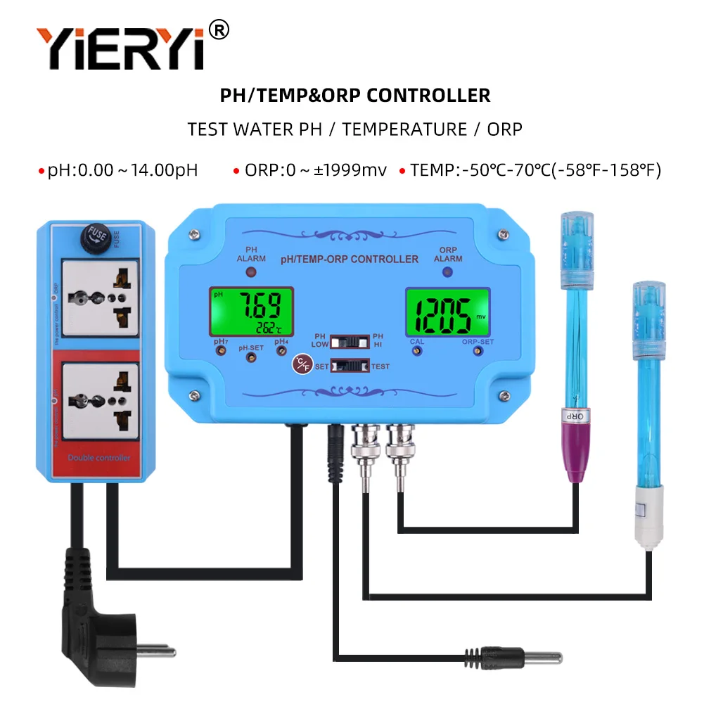 Yieryi 3 в 1 pH/TEMP/ОВП контроллер датчик качества воды Тип BNC зонд тестер качества воды монитор для аквариума