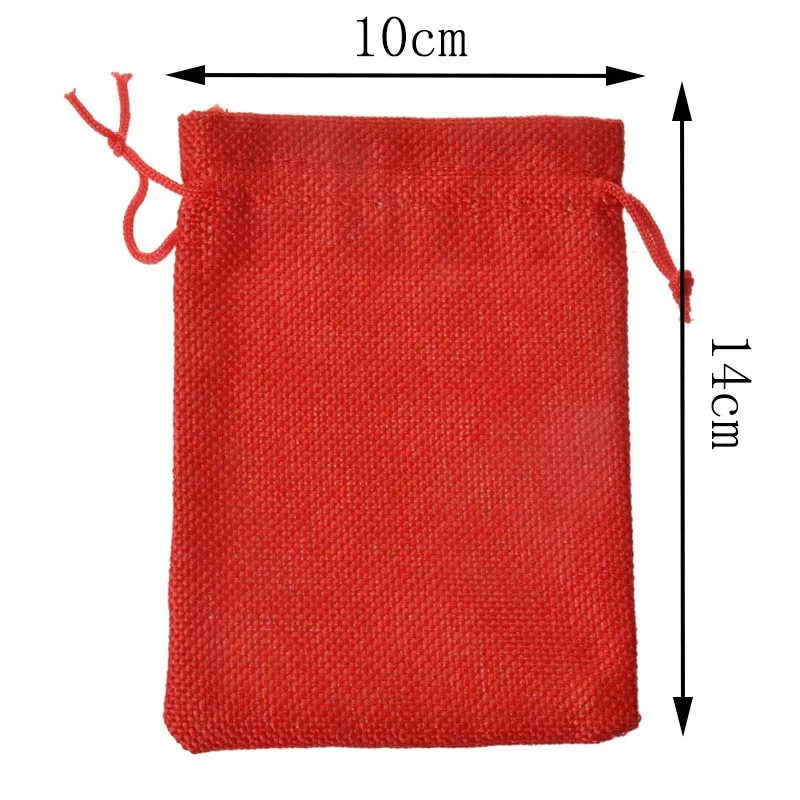 LANWAYLUCKY 50pcs/lot 10x14cm Red Burlap Drawstring Jute Jewelry Packaging Display Pouches Christmas Wedding Gift Febric Bags | Украшения и