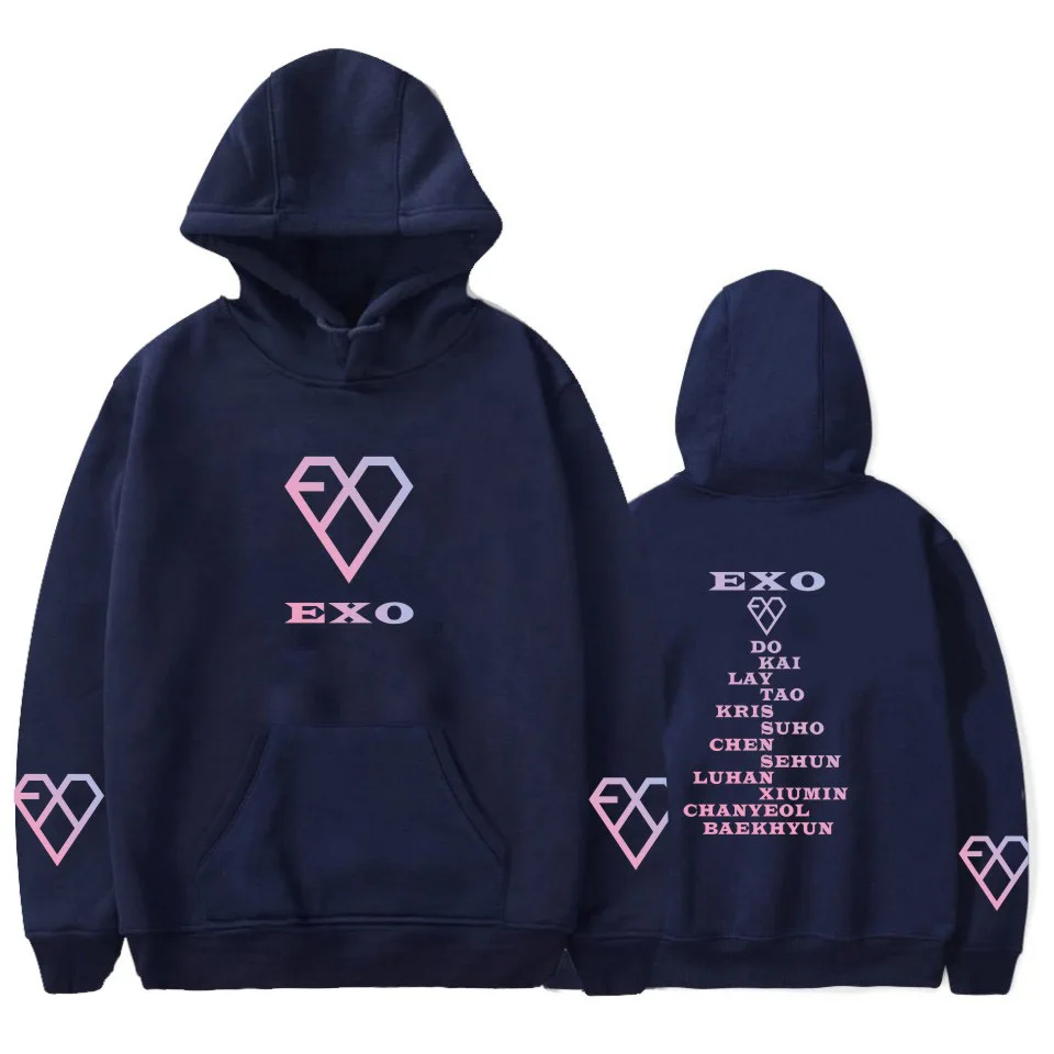 Kpop EXO Толстовка Женская Корейская хип-хоп пуловеры осенние толстовки с капюшоном уличная Harajuku женская одежда для фанатов - Цвет: navy0