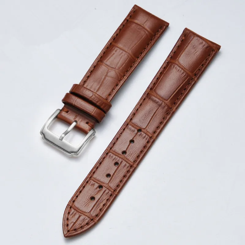 silver-Light brown Ремешок для часов из мягкой телячьей кожи 13 15 17 19 21 23 мм браслет из нержавеющей стали с пряжкой - Цвет ремешка: silver-Light brown