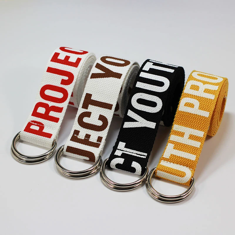 Унисекс Мода брезентовый ремень письмо печати тайский D кольцо двойной пряжкой