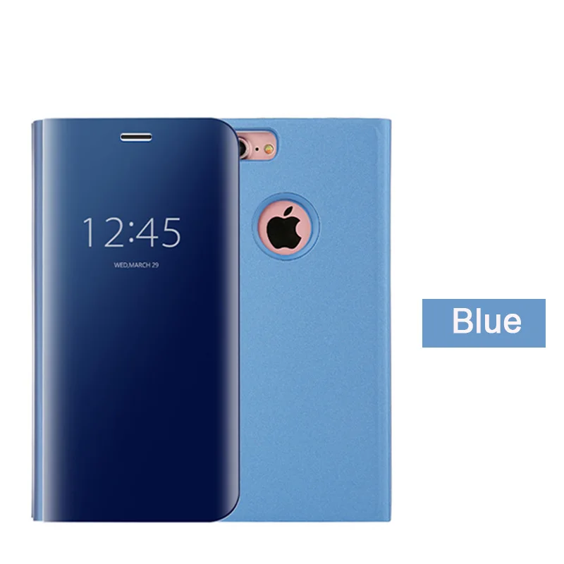 Умный кожаный откидной зеркальный чехол с подставкой для huawei mate 8 9 10 Pro Lite P8 P9 P10 Plus Роскошный чехол для iPhone XS Max XR 7 8 6s Plus - Цвет: BLUE