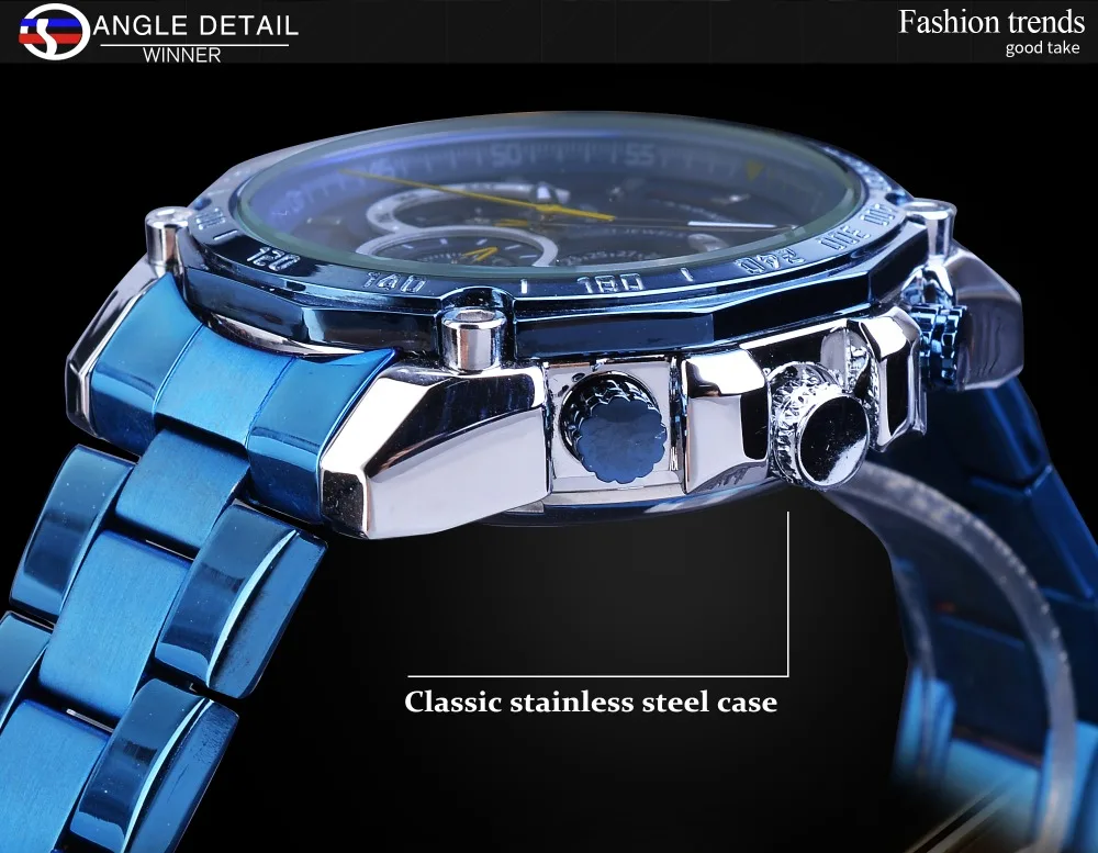 Forsining New Mens Blue Mechanical Watch Fashion Automatic Date Male Business Stainless Steel Wristwatch Relogio Masculino