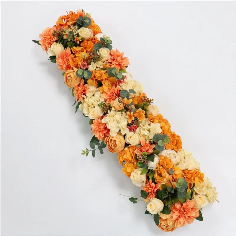 B orange custom made Artificial rose flower row Wedding background wall arch Welcome desk decorative fake flower Home holiday decoration - Цвет: B orange