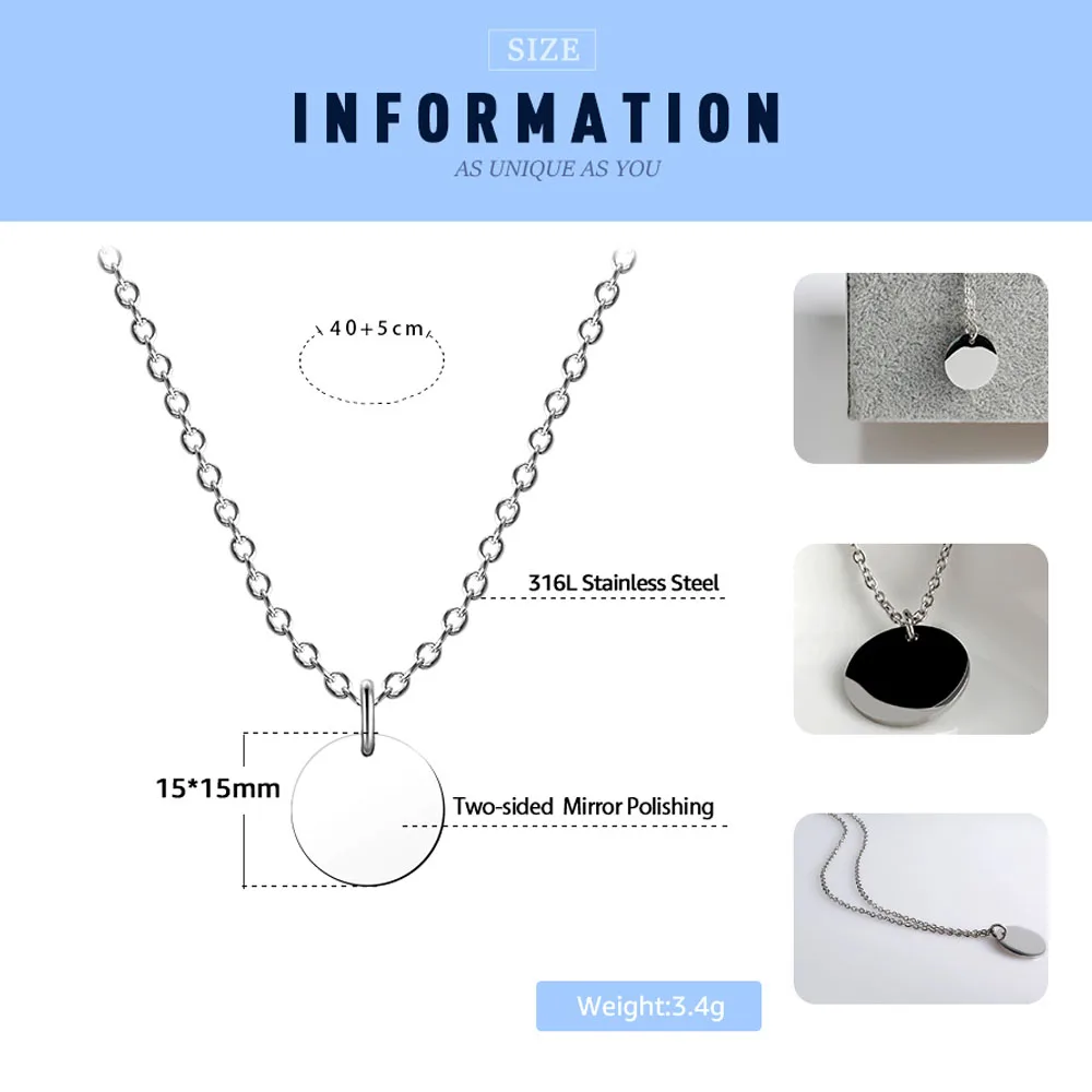 Fine4U N027 Подвеска на цепочке с круглым кулоном из золотого/серебряного цвета, буква алфавита, 316L нержавеющая сталь, ожерелья на цепочке для женщин.