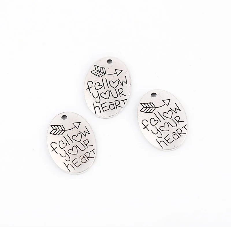 

20pcs DIY Jewelry accessories Ancient silver color lettering Follow your heart charm pendant for bracelet