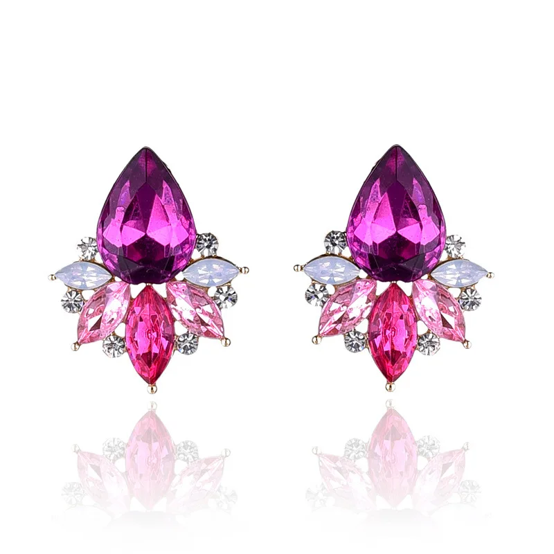 ew Fashion Acrylic Crystal Stone Stud Earrings Colorful Rhinestone Women Piercing Birthday Gift Party Jewelry N162 | Украшения и