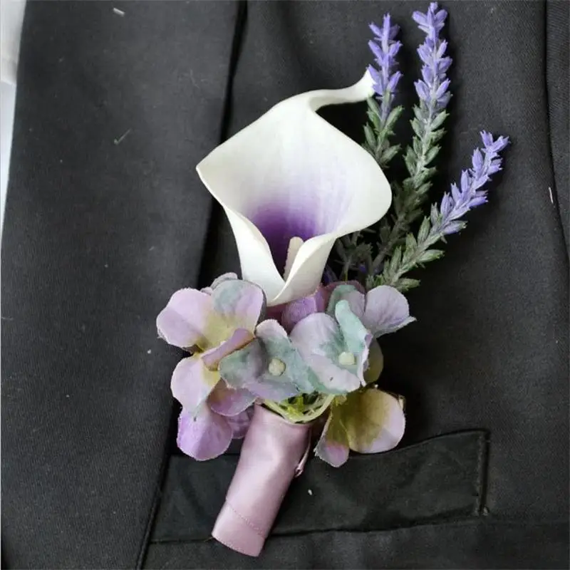 5 шт./лот фиолетовый Калла Лили цветок бутоньерка Жених дружки Свадебные вечерние