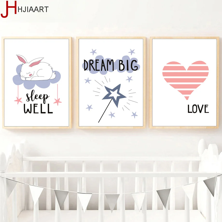 Rabbit Love Dream Nordic Poster Canvas Painting Nursery Wall Art Prints Pictures Kids Room Bedroom Decor | Дом и сад