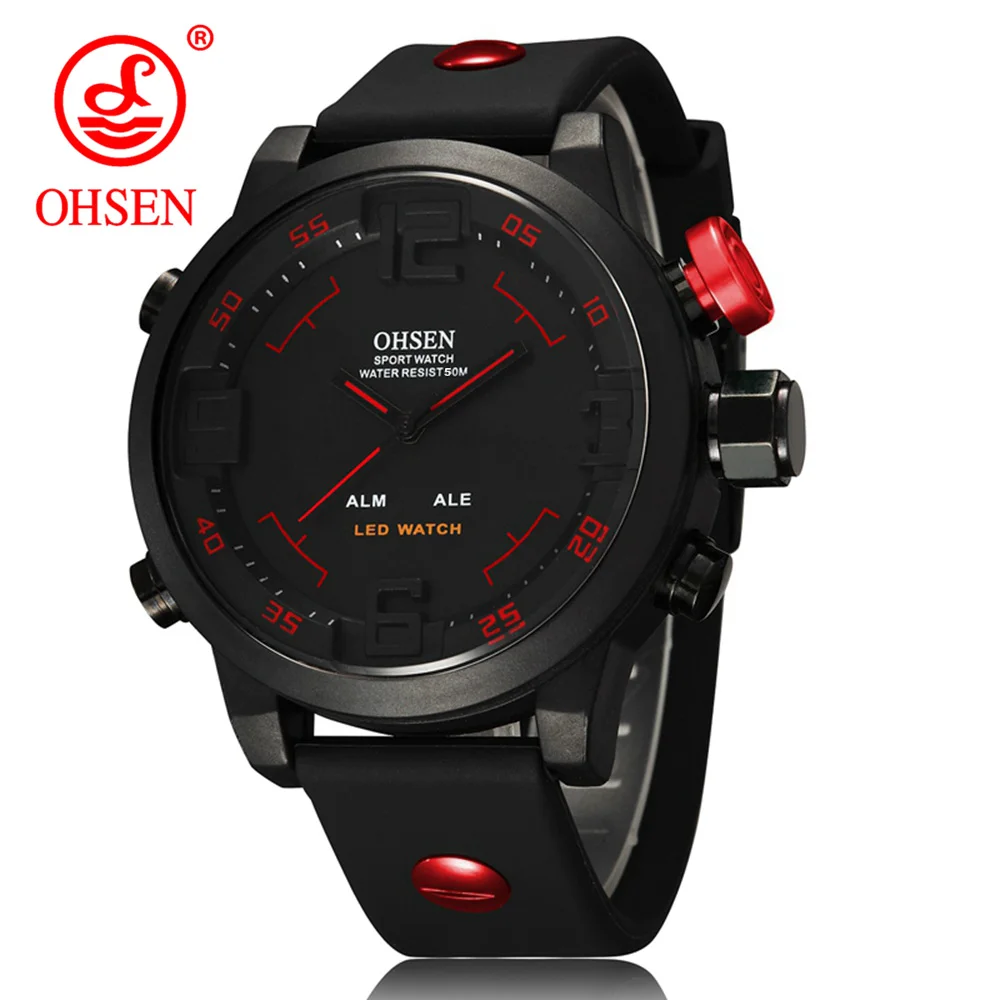 OHSEN Relogio Masculino мужские часы Топ люксовый бренд светодиодный цифровые спортивные