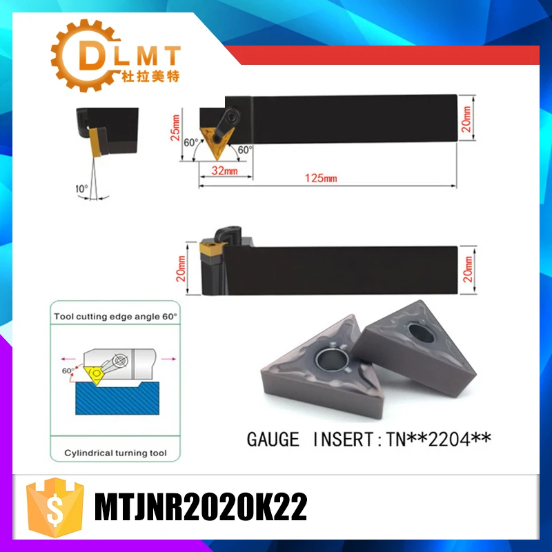 MTJNR2020K22 93 градусов Внешний поворотный держатель инструмента для TNMG220404 TNMG220408