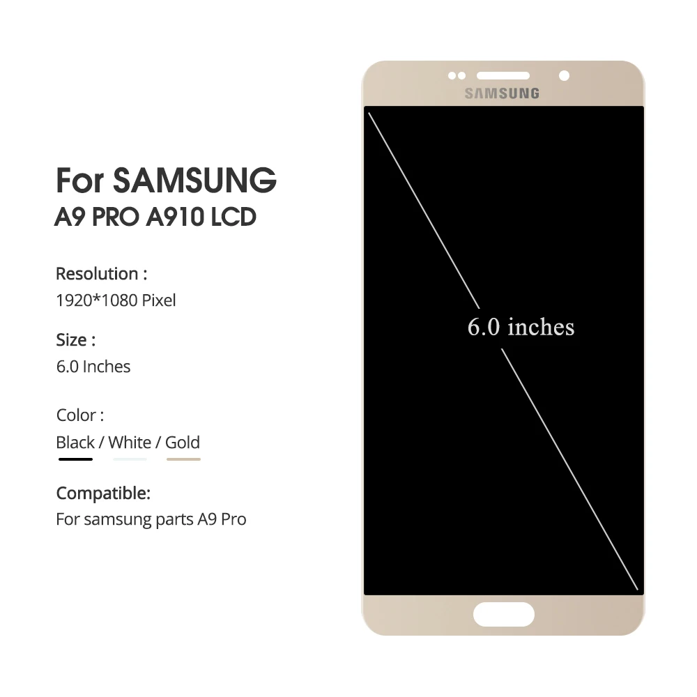 6," ЖК-дисплей для SAMSUNG Galaxy A9 ЖК-экран сенсорный дигитайзер A9 pro A910 A9100 ЖК-дисплей Замена