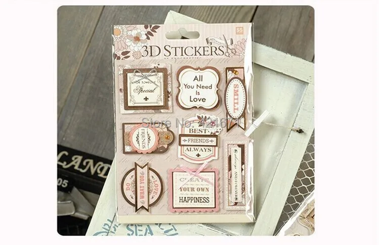 New Arrivals Fashion Dazzling 2sets/lot retro Blessings label 3D Decorating Stickers Set DIY Photo Album Scrapbooking Kit | Дом и сад