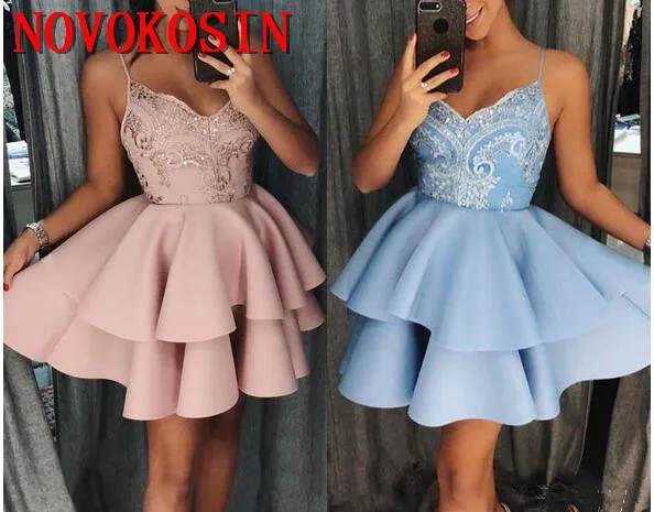 

2019 бальное платье с V-образным вырезом, платье для выпускного вечера, аппликация, на бретельках, с открытой спиной, мини-платье с оборками, ко...