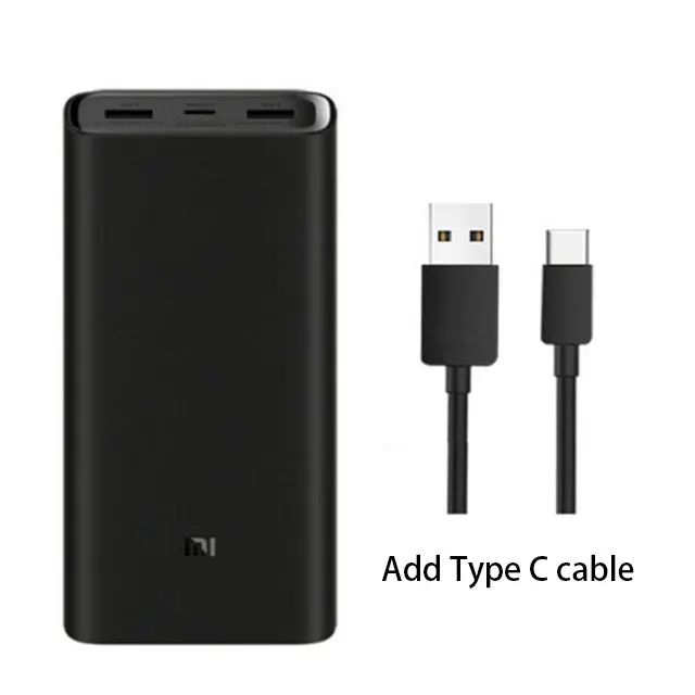 add Type C cable Xiao mi power Bank 20000 мАч порты вывода PD быстрое зарядное устройство Внешний аккумулятор Xiao mi 2C mi power bank для ноутбука - Цвет: add Type C cable