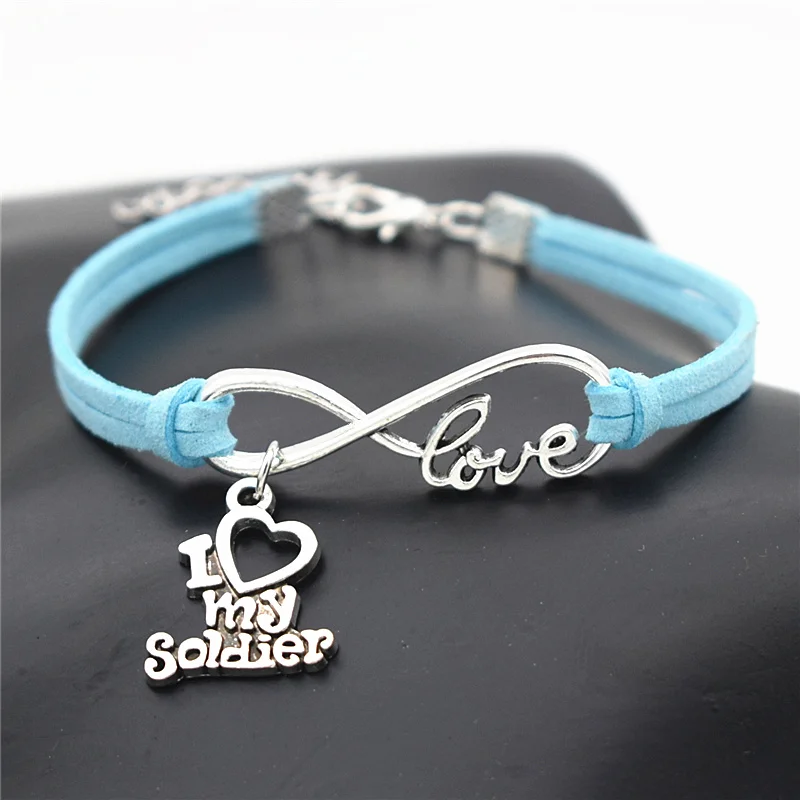 Модные Винтажные антикварные Очаровательные кожаные браслеты I Love My Soldier Infinity для