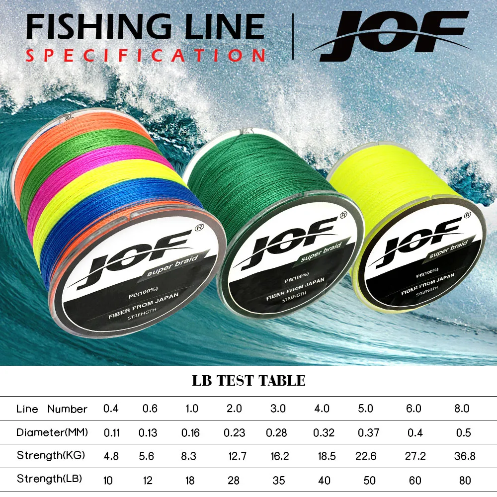 

JOF 4 Strands 500M PE Braided Fishing Line Sea Saltwater Carp Fishing Weave Super Strong