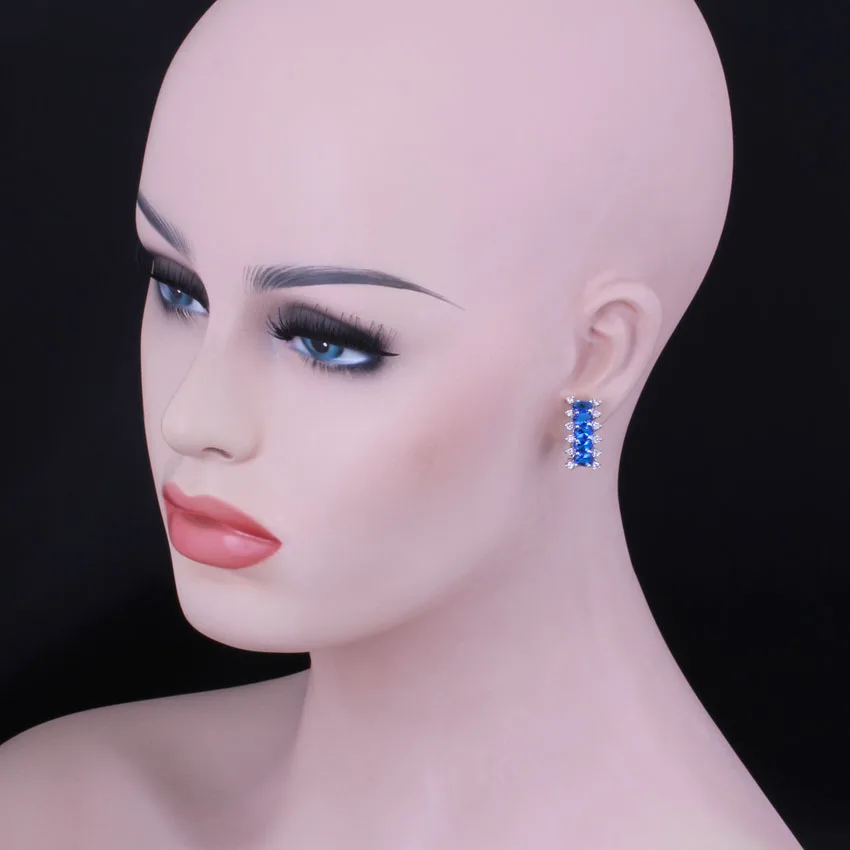 Сияющие прямоугольные синие кубические циркониевые белые CZ посеребренные