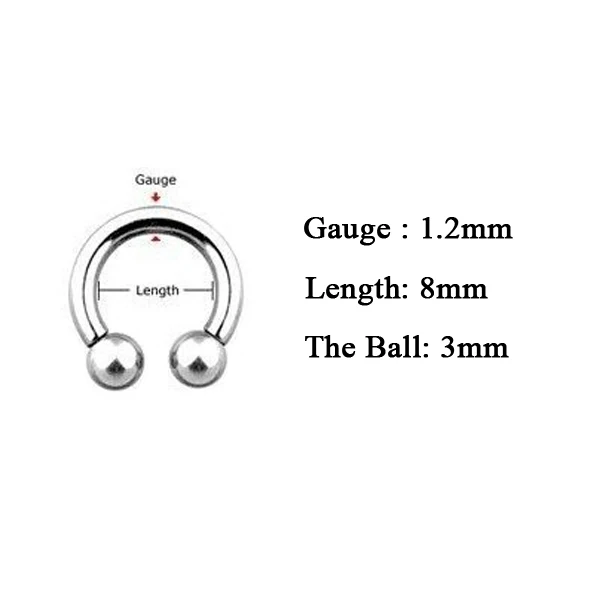 1.2mm 8mm 3mm Alisouy, 1 шт., модный шарик подковы, поддельные соски, кольцо для носа, перегородка, нержавеющая сталь, губы, Лабрет, брови, шпильки, пирсинг, ювелирные изделия - Окраска металла: 1.2mm 8mm 3mm