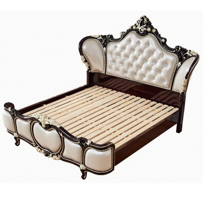 Кровать в европейском стиле двуспальная кровать из массива дерева кожаная 1 8 м