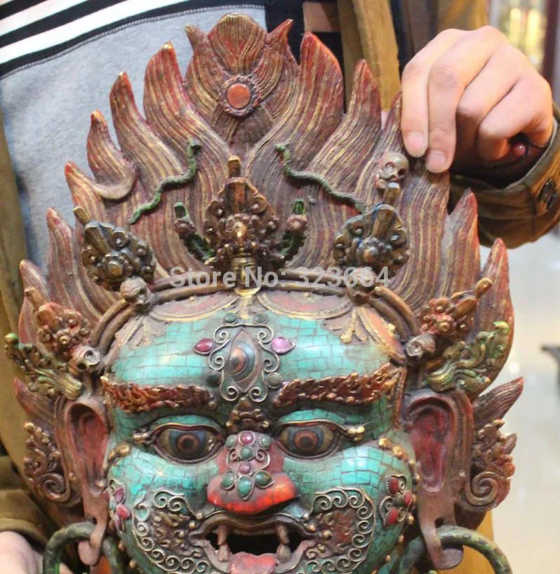 16 &quotТибетский буддизм бронзовый бирюзовый маскарадная статуя маска для