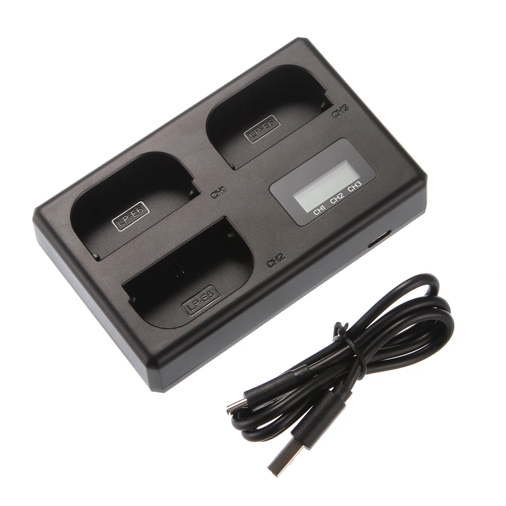 ЖКД тройной 3 зарядное устройство USB для Canon LP-E6(N) 6D 5D Mark II III IV 80D 70D
