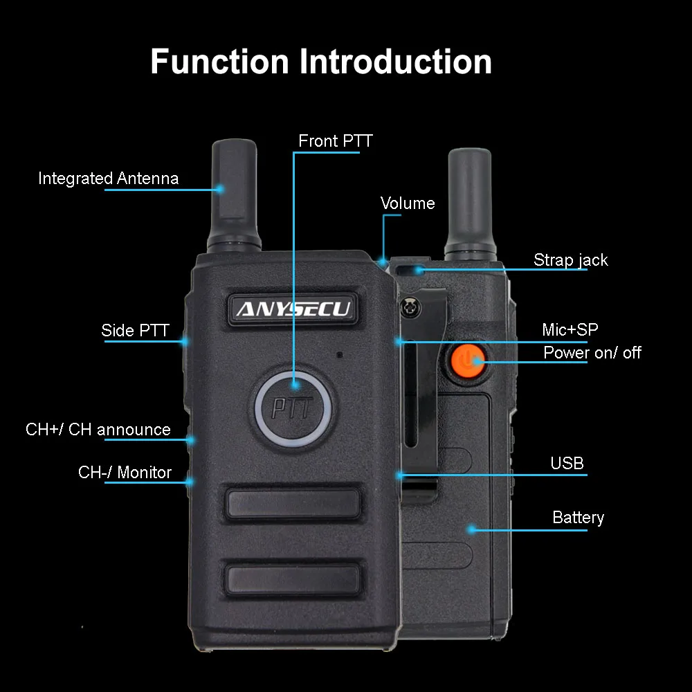 Новая модель ANYSECU MINI-2 ультратонкая мини-радиоприемник двойная кнопка PTT UHF 400-470