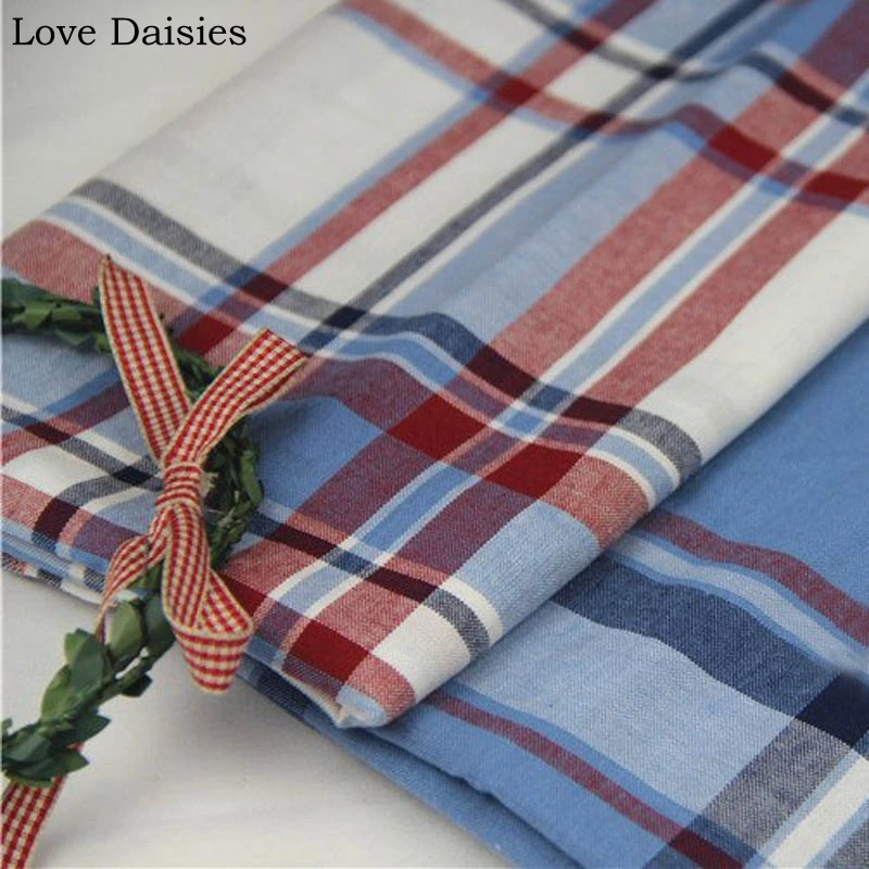 

100% Cotton Yarn Dyed RED BLUE Big Lattice Check Soft Thin Fabrics for DIY Summer Apparel Blouse Dress Shirt Handwork Cushion