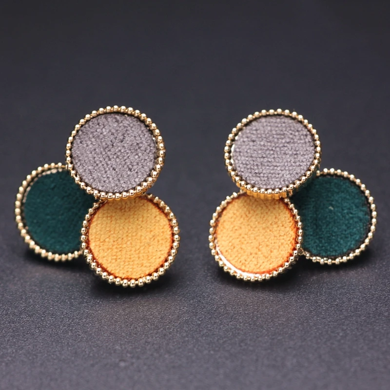 New Colorful Cloth Fabric Gold Color copper Round Stud Earrings for women gift van gogh artistically aware Party Earring Jewelry | Украшения