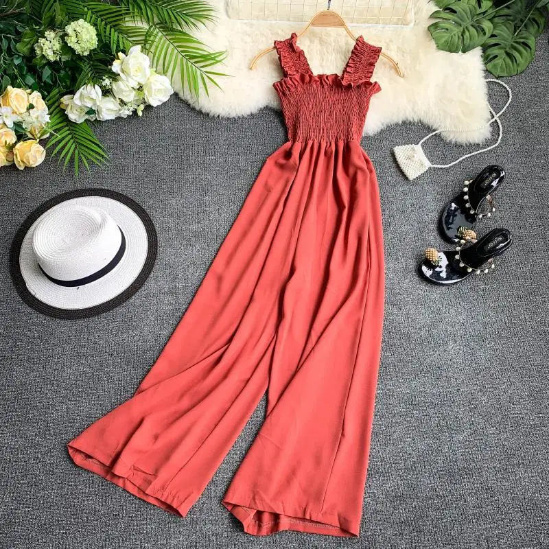 Элегантный шифоновый Женский Длинный комбинезон сексуальный с широкими