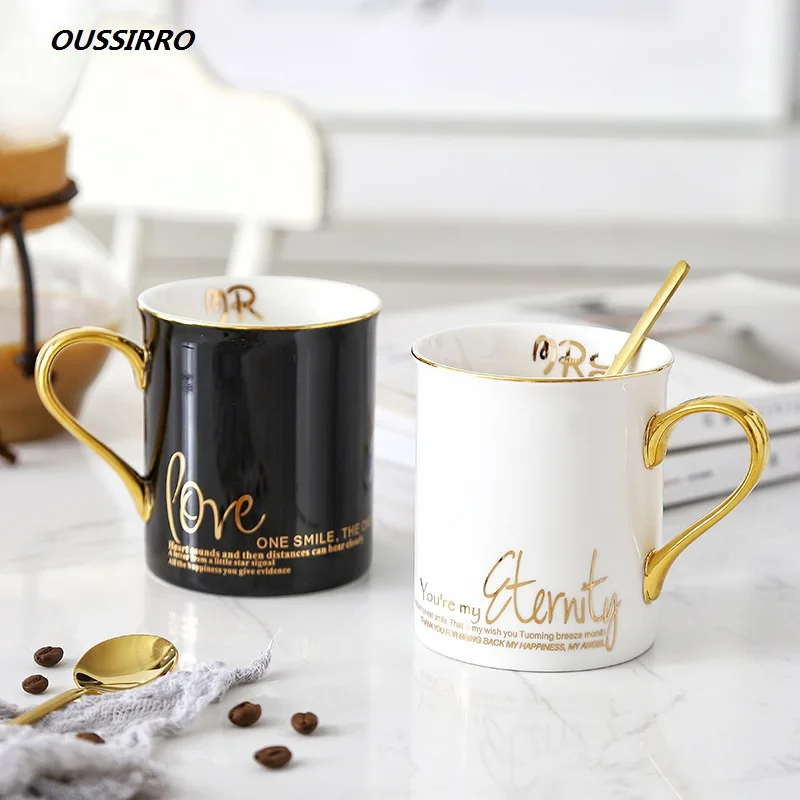 OUSSIRRO, Золотая рукоятка, натуральный мрамор, фарфоровая кофейная кружка Mr and Mrs, Подарочная коробка, чашка для чая, молока, креативный подарок на свадьбу, годовщину
