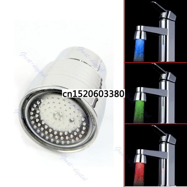 Free_on New Temperature Sensor 3 Color Kitchen Water Tap Faucet RGB Glow Shower LED Light | Бытовая техника
