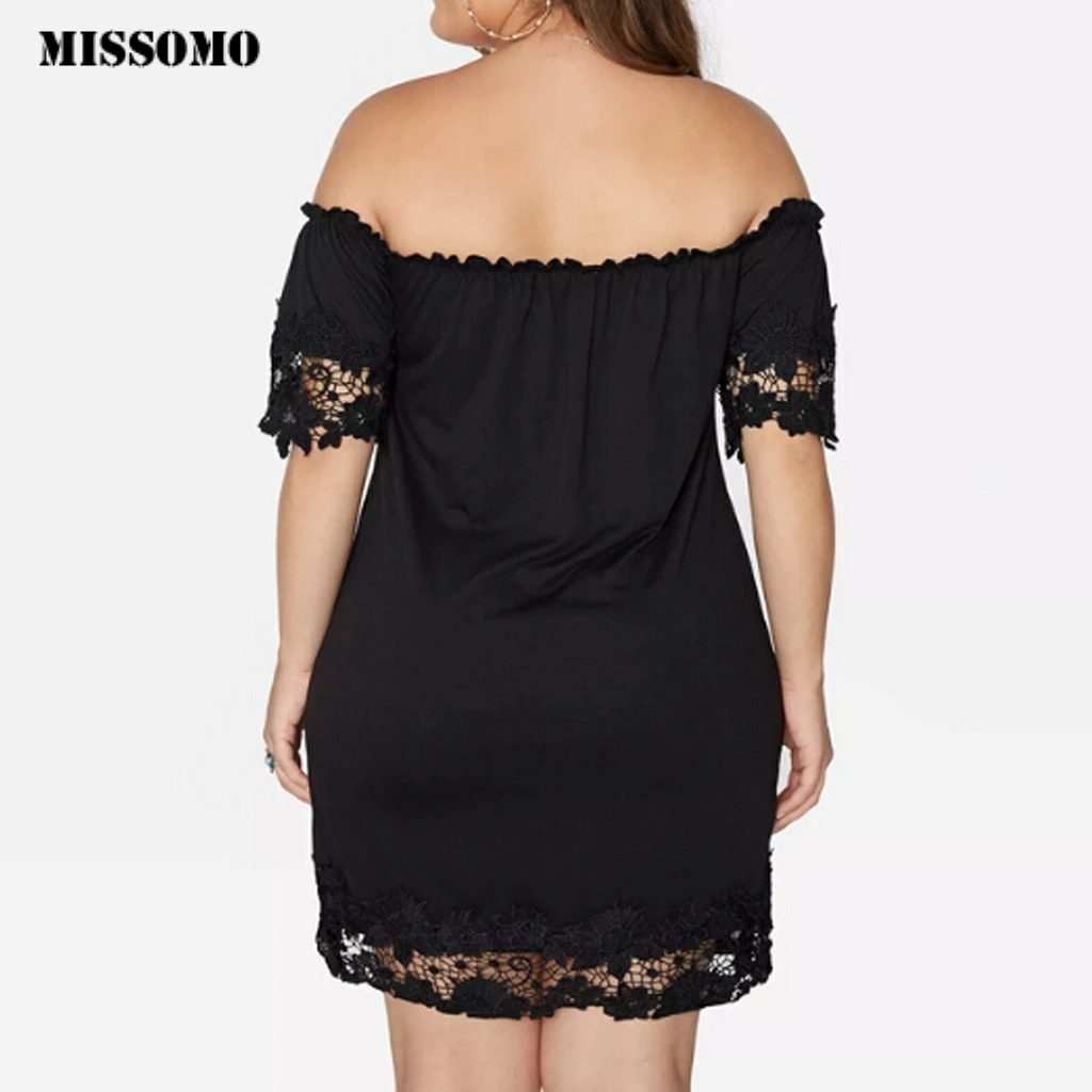 MISSOMO размера плюс 5xl женское кружевное летнее черное платье с открытыми плечами и коротким рукавом облегающее мини-платье Vestidos