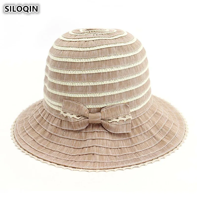 

SILOQIN Foldable Breathable Women's Caps 2019 Summer New Sun Hat Elegant Bucket Hats Large Visor Sunscreen Beach Hats For Women