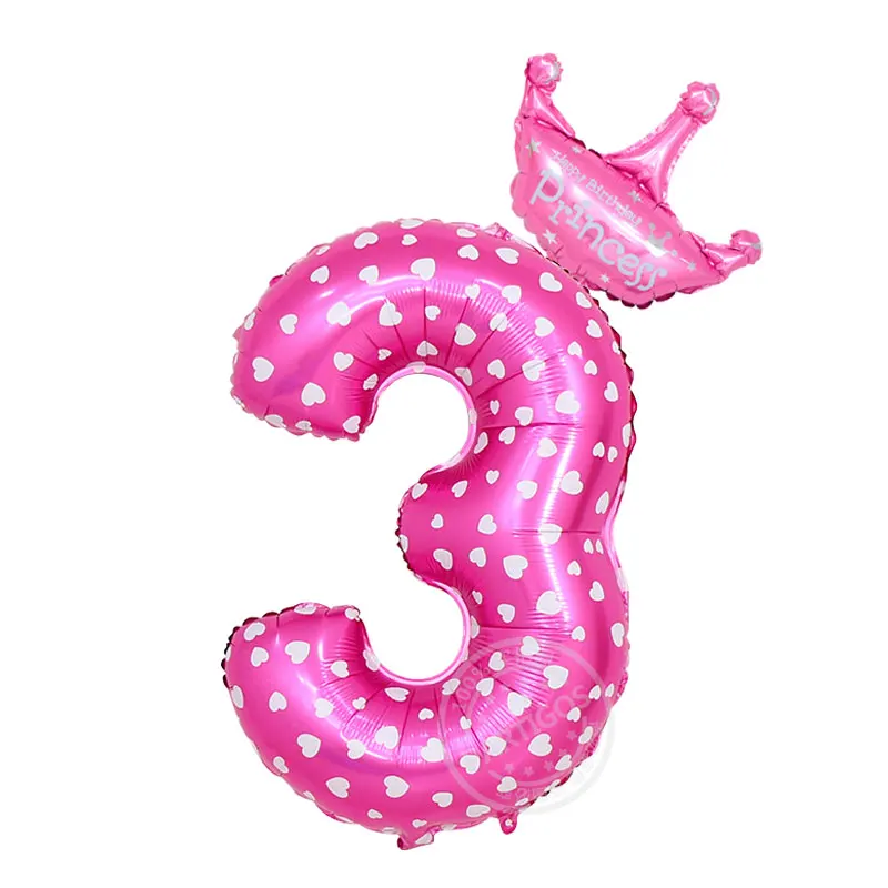32inch Pink 3 2 шт 32 дюйма розовые шары из фольги с короной 1 2 3 4 5 6 7 8 9 лет для маленьких мальчиков и девочек на день рождения - Цвет: 32inch Pink 3