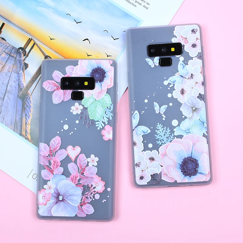 3D рельефный чехол для Samsung Galaxy Note 9 Роскошный милый цветочный телефона мягкий