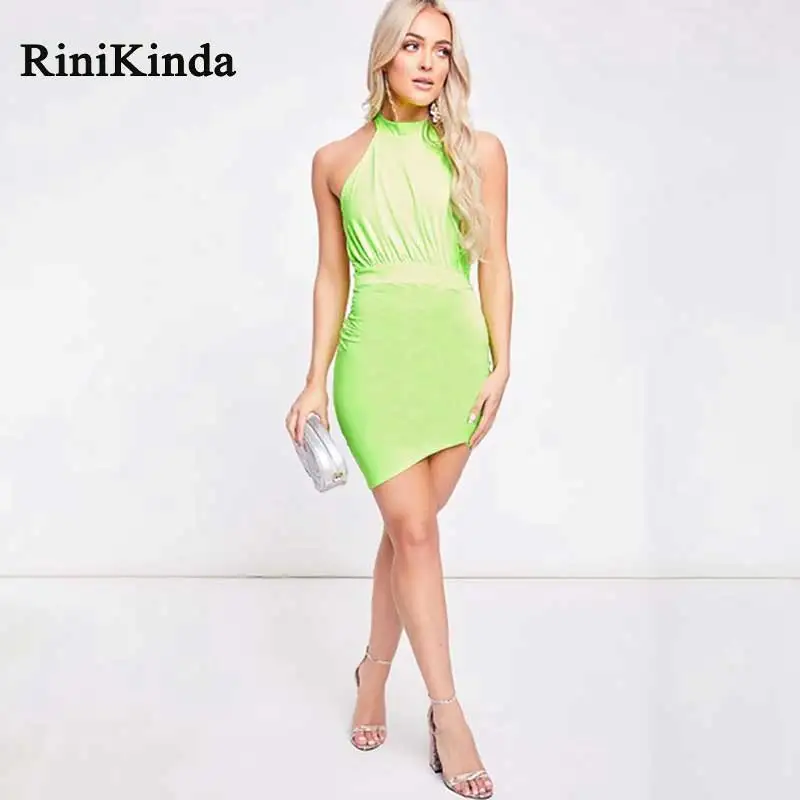 Renikind/хит 2019 женские платья с бретелькой без рукавов однотонная бандажная