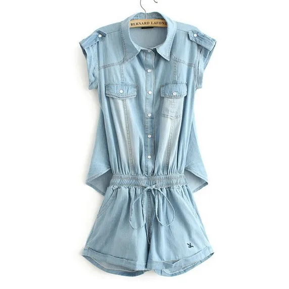 Denim Jumpsuit for lady 2013 loose Lapel pinched Elastic waist denim pants embroidery Rompers women firee shipping |