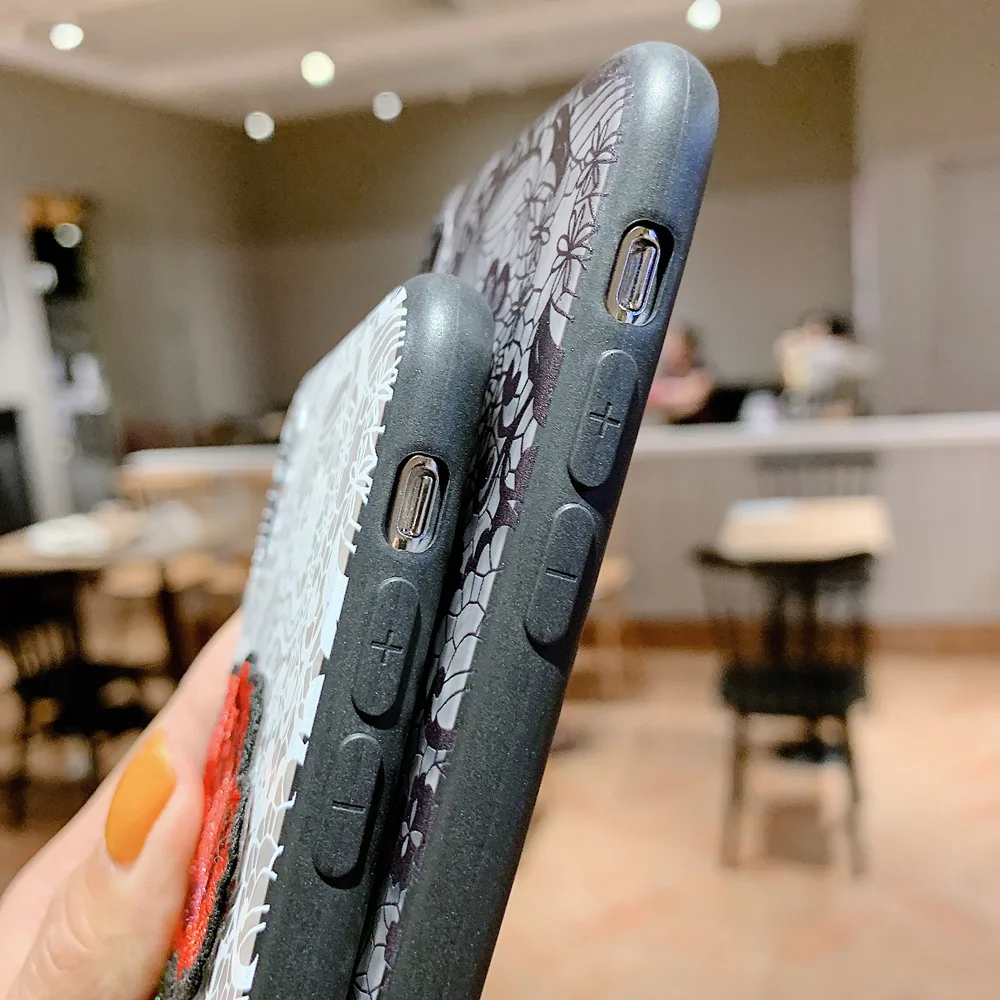 Ретро 3D Роза вышивка наручный ремешок телефонные чехлы для iPhone X XR XS Max кружева