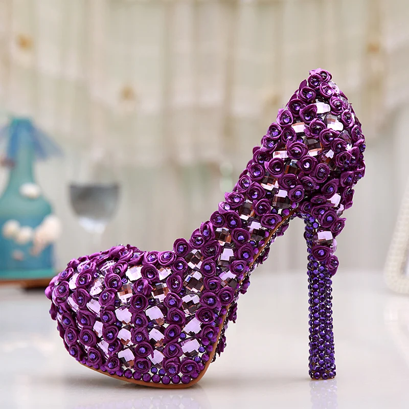 Великолепные пурпурные туфли на каблуке большого размера 11 с прозрачной