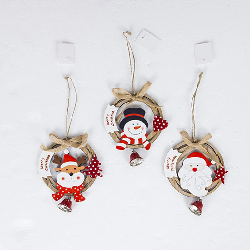Рождественская елка колокола кулон украшение Дед Снеговик Олень деревянные